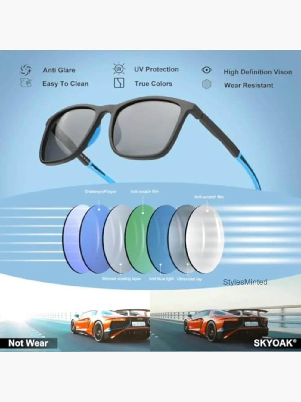XXL 158mm Wide Square Frame Polarized Sunglasses for Men Women,